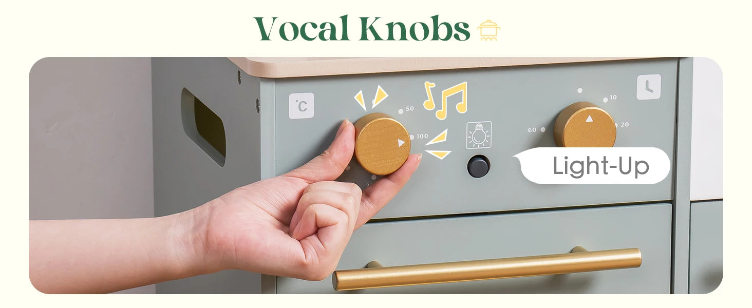 Play Kitchen 10 in 1 Wooden Toy With Appliances & Utensils - Ohberri