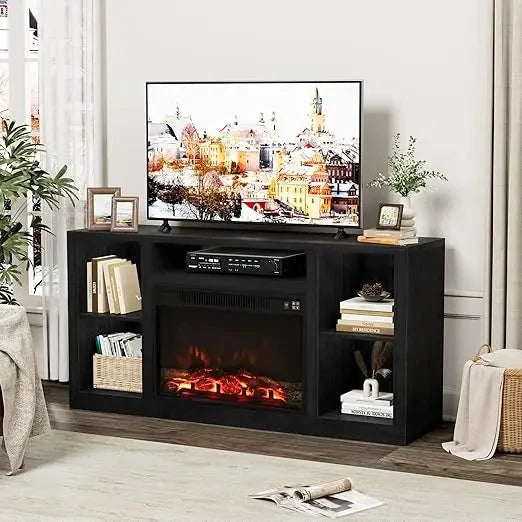 TV Stand for 65 Inch TV, Media Entertainment Center Console Table with 26" Electric Fireplace- Farmhouse Ohberri