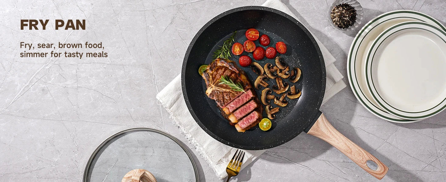 Pots and Pans Set, Nonstick Cookware Sets Black Granite Induction Ohberri