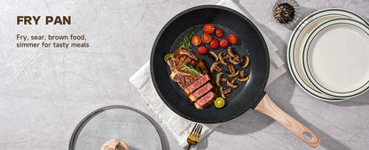 Pots and Pans Set, Nonstick Cookware Sets Black Granite Induction Ohberri