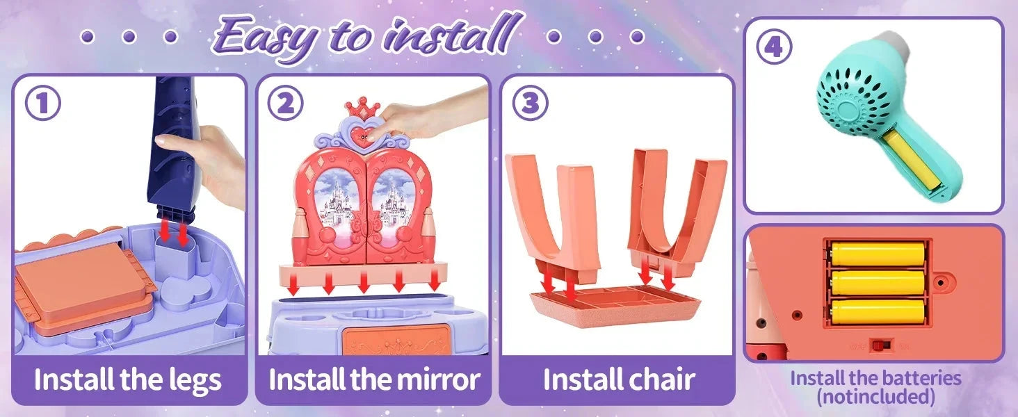 Toddler Vanity Makeup Table with Mirror and Chair Ohberri