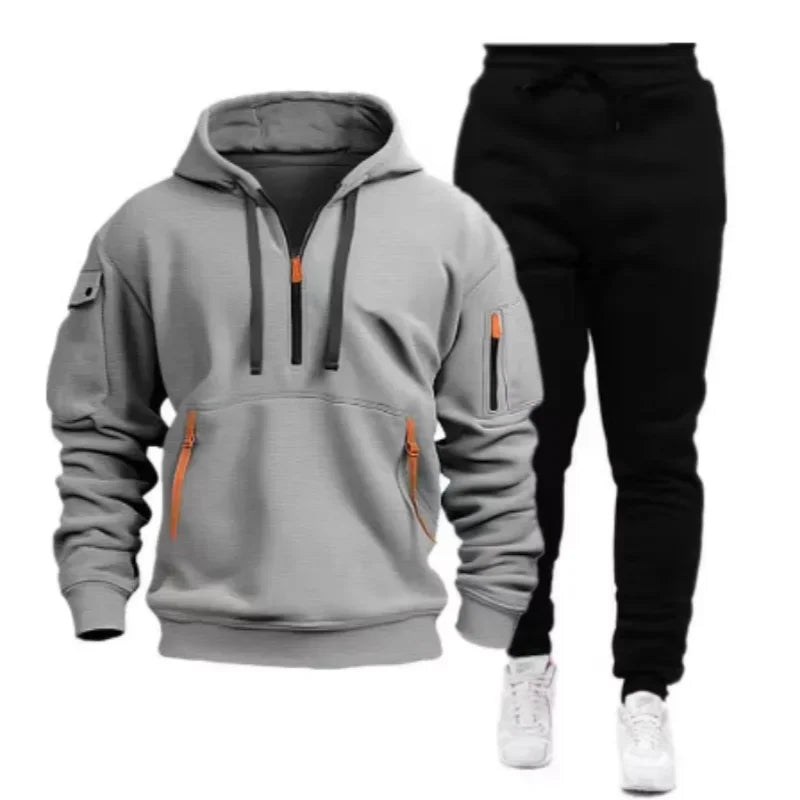 Men Tracksuit Casual Joggers Hooded Sportswear Jackets And Pants Ohberri