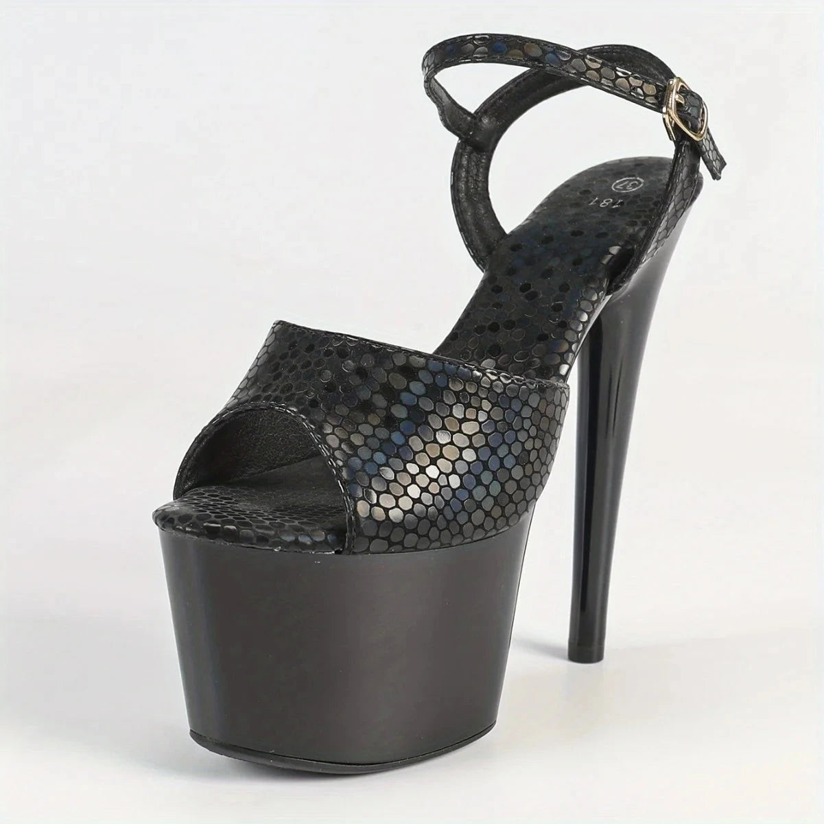 Black Waterproof Stiletto High Heels 6.69inch Platform Stone Pattern Ohberri