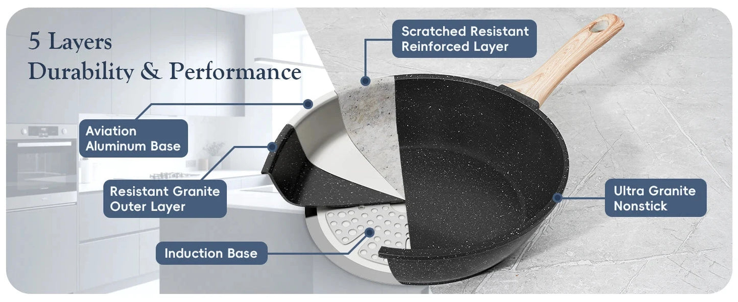 Pots and Pans Set, Nonstick Cookware Sets Black Granite Induction Ohberri