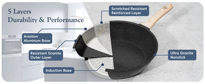 Pots and Pans Set, Nonstick Cookware Sets Black Granite Induction Ohberri