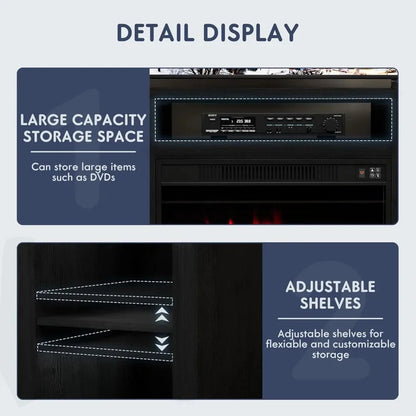 TV Stand for 65 Inch TV, Media Entertainment Center Console Table with 26" Electric Fireplace- Farmhouse Ohberri