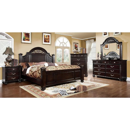 6-Piece Traditional Solid Wood Bedroom Set with Chest, Mirrored-Dresser and 2 Nightstands, Box Spring - Ohberri