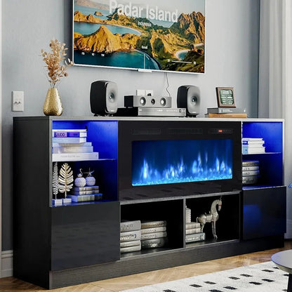 fireplace tv stand with 36” electric fireplace, 70” tv console tvs up to 80", led light Ohberri