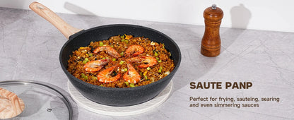 Pots and Pans Set, Nonstick Cookware Sets Black Granite Induction Ohberri