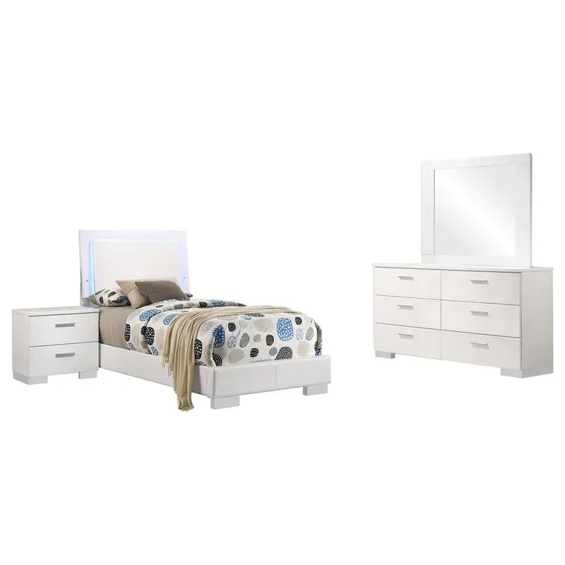 White High Gloss 4-Piece Twin Bedroom Set with Contemporary Design and Durable Finish - Ohberri
