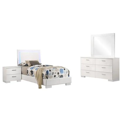 White High Gloss 4-Piece Twin Bedroom Set with Contemporary Design and Durable Finish - Ohberri