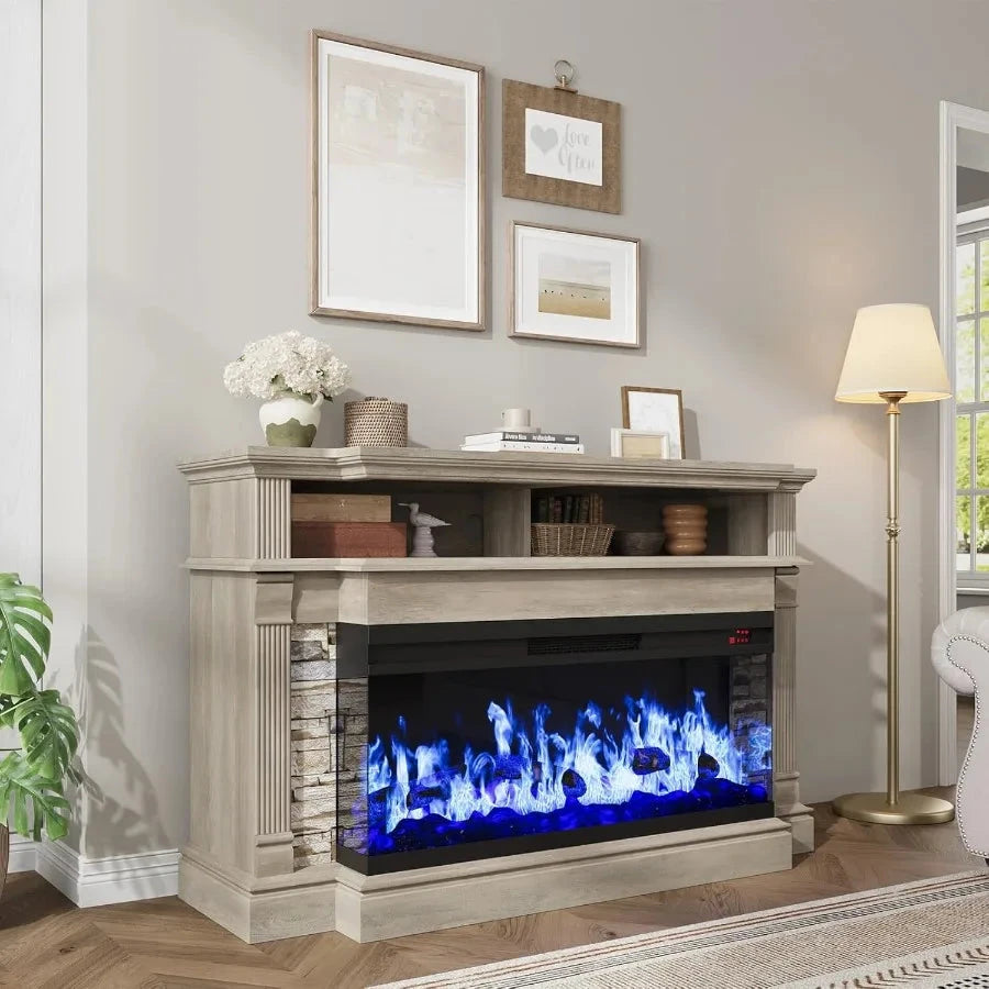 Fireplace TV Stand for TVs up to 65 with Farmhouse 3Side Glass Ohberri
