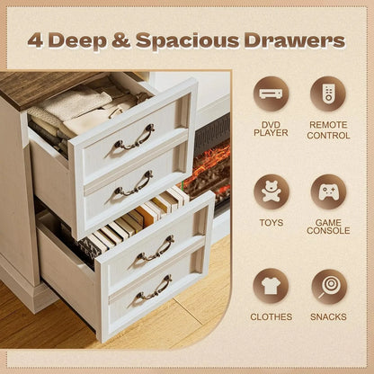 Fireplace TV Stand with LED Lights for 75 Inch TV -Farmhouse Ohberri