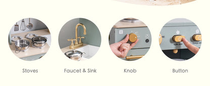 Play Kitchen 10 in 1 Wooden Toy With Appliances & Utensils - Ohberri