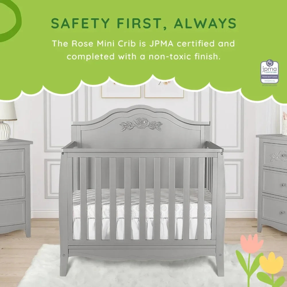 4-in-1 Convertible Mini Crib in Platinum - Ohberri