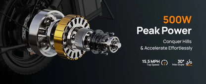 14" Foldable Electric bicycle Peak 500W Motor with 48V 7.5Ah 40 Miles Range 3 Hours Charge Time - Ohberri