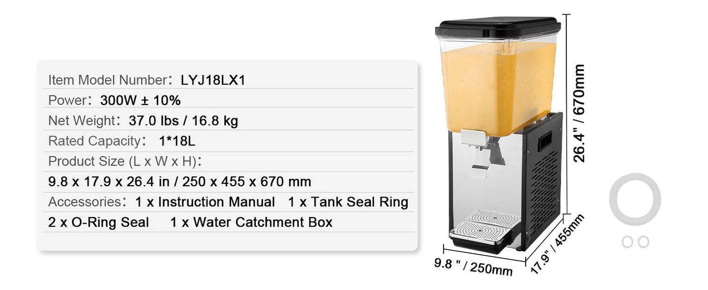 Tanks Commercial Beverage Dispenser 10L/12L/18L Per Tank Juice Dispenser Stainless Steel Ohberri