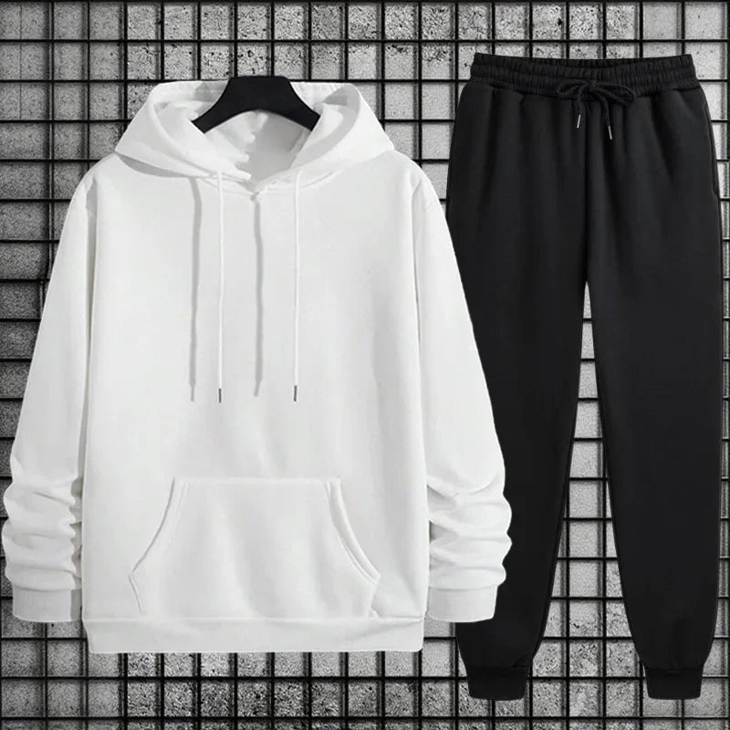 Men's Sportswear Solid Color Hoodie + Sweatpants Tracksuit Ohberri
