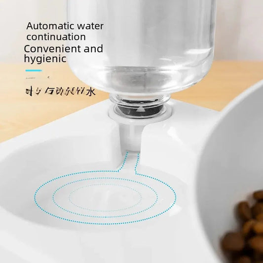 Double Bowl Automatic Watering Pet Anti-overturn Rice Plastic Cat Dog Food Bowl Cats Dogs Pet Tableware Ohberri