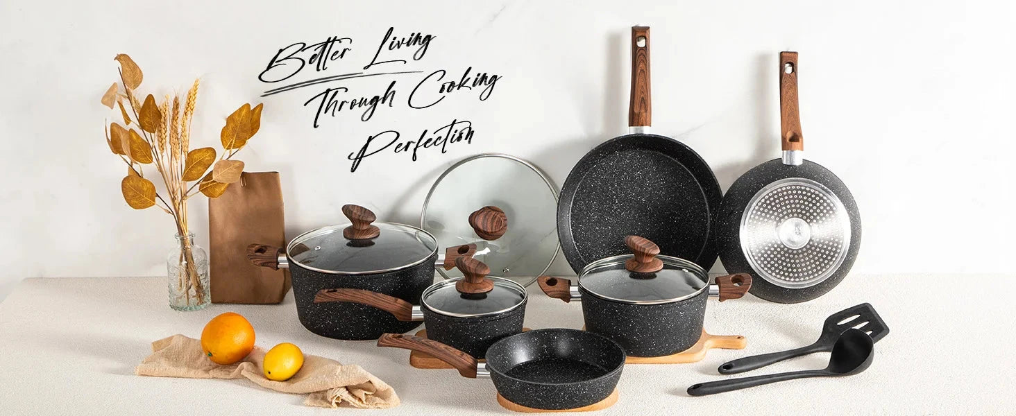 Pots and Pans Set Non Stick, 12 Piece Nonstick Kitchen Cookware Sets, Nonstick Granite Ohberri