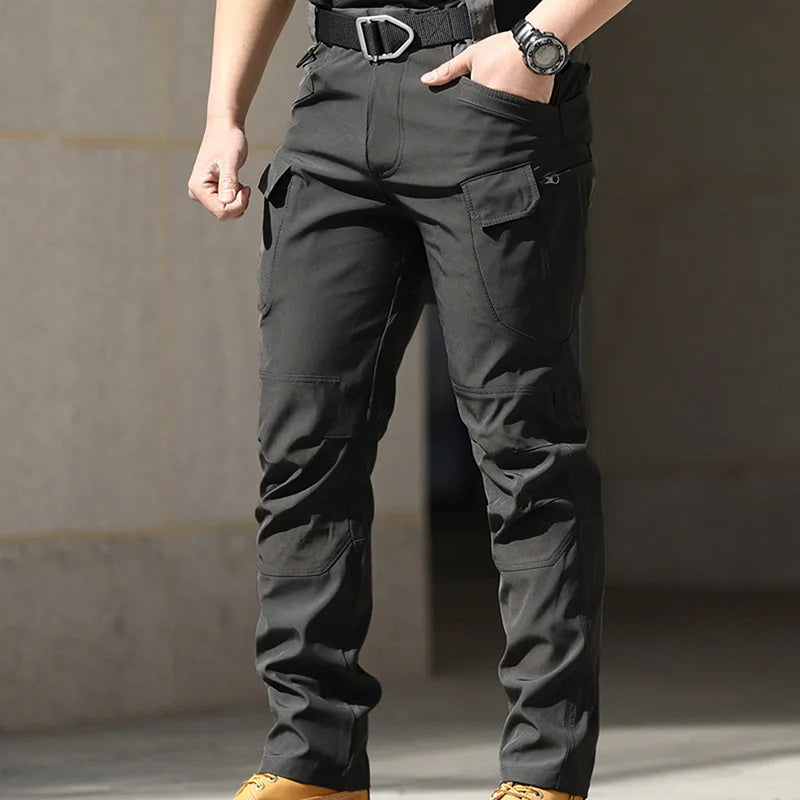 Men Cargo Pants Solid Color Multi-Pockets Waterproof Trousers
