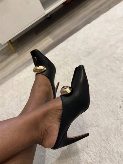 Metal Decoration Stiletto High Heels Slingback Pumps Ohberri