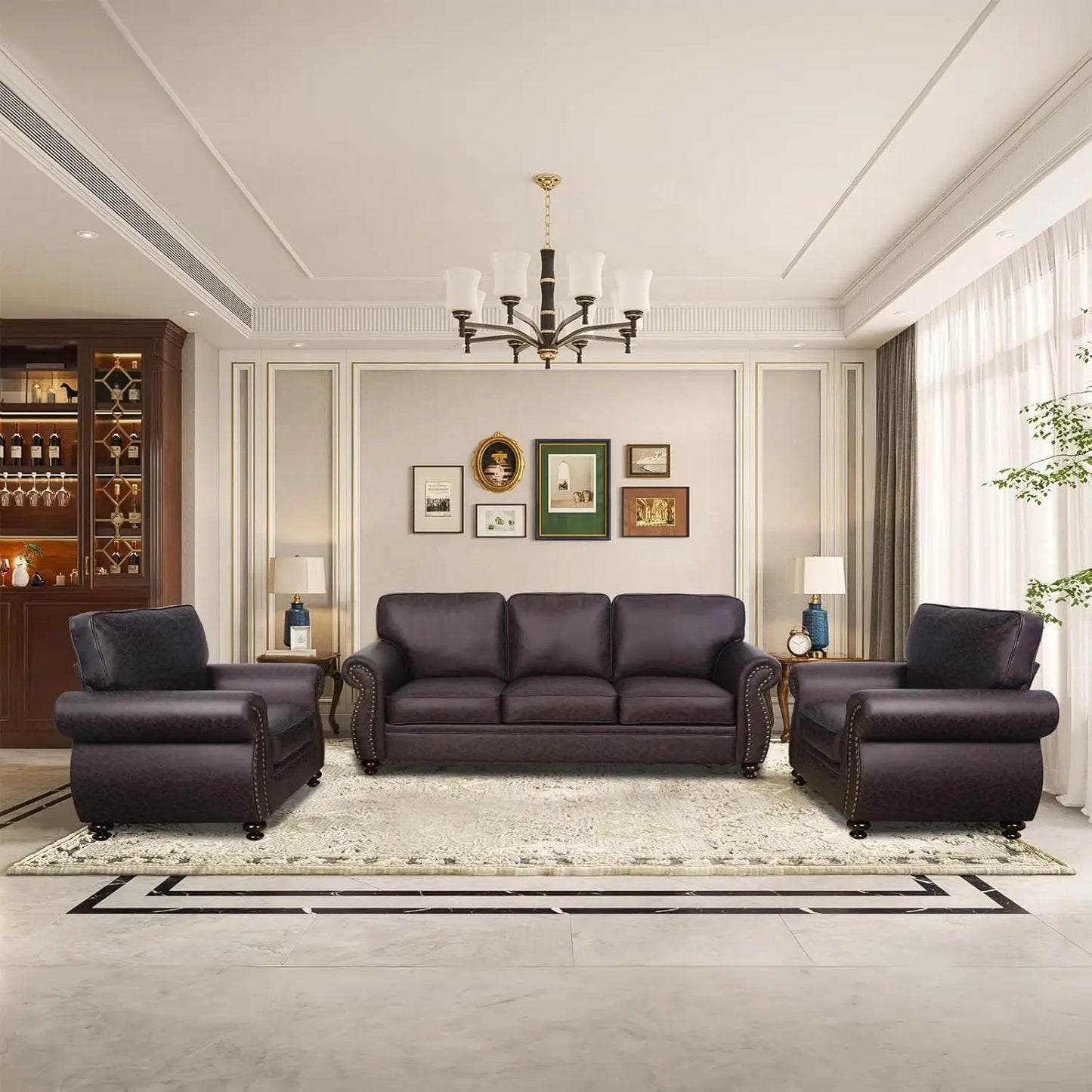 Mid-Century Modern Single Sofa with Rivet Design (Grey, Single) - Ohberri