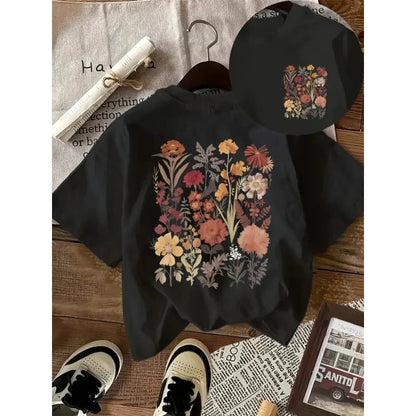 Women's Crew Neck Vintage Printed Casual T-Shirt Ohberri