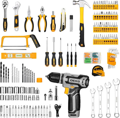 DEKO Mechanic Toolbox with 12V Power Cordless Drill Hand Repair Tools Sets Ohberri