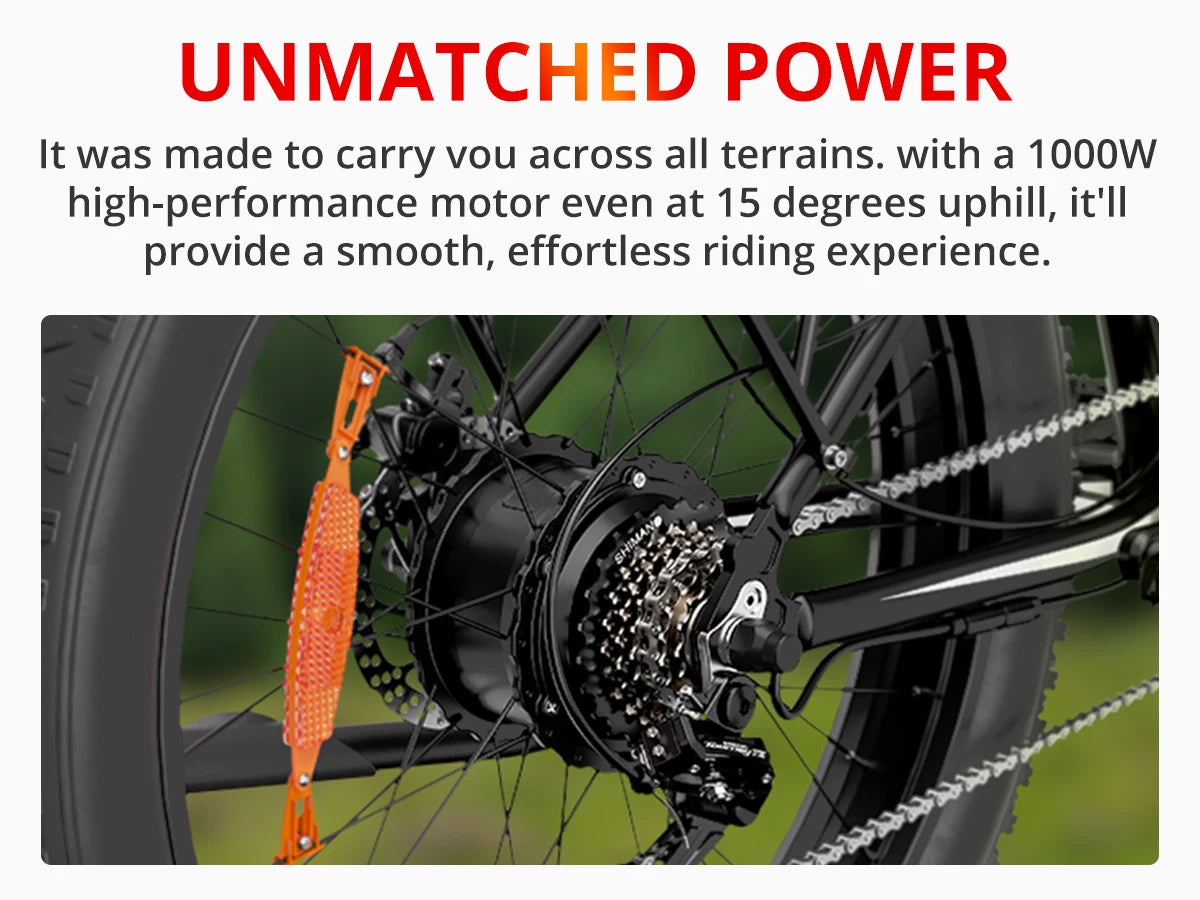 Peak 1500W 48V 15AH 26" Fat Tire Mountain Bike 31mph  Electric Dirt Bike - Ohberri