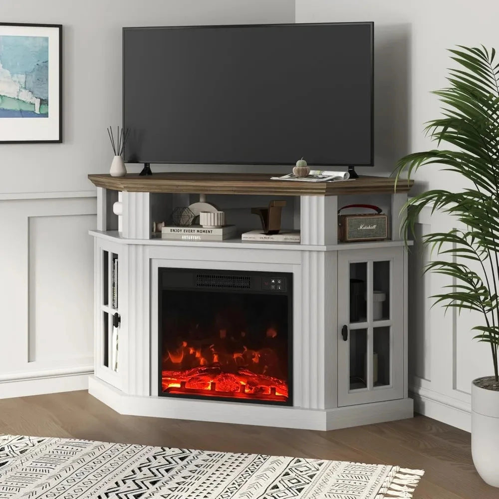 Corner tv stand with fireplace for 55" televisions, storage cabinets Ohberri