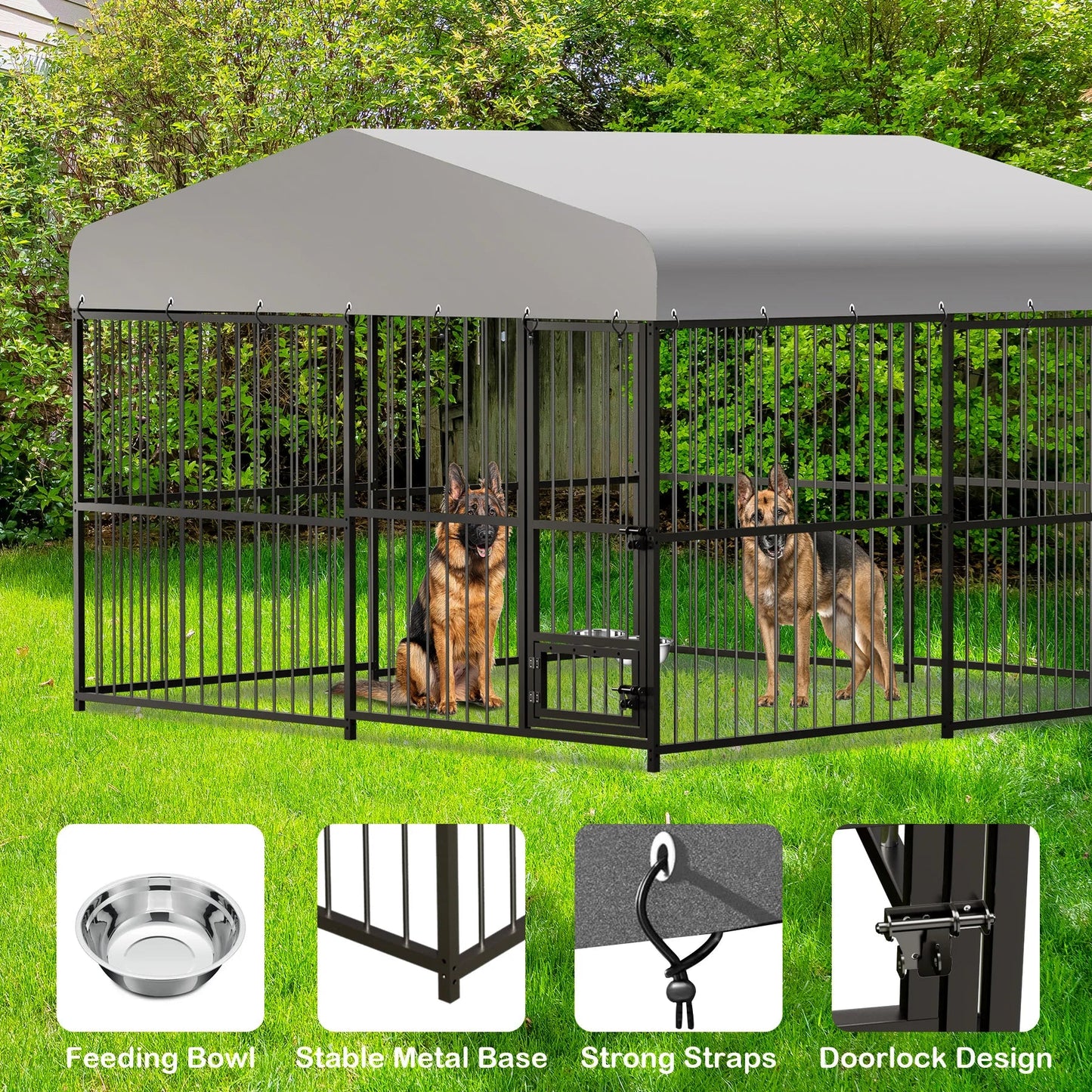 Large Dog Kennel Outside Heavy-Duty Outdoor with Roof, Double Lock, Enclosures with UV-Resistant Ohberri