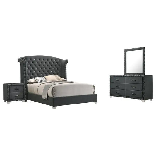 4-Piece Queen Bed Set in Grey Finish with Nightstands and Dresser - Ohberri