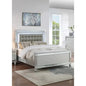 King Size Panel Bed Frame with LED Lights - Beautiful Silver Tufted Faux Leather - Ohberri