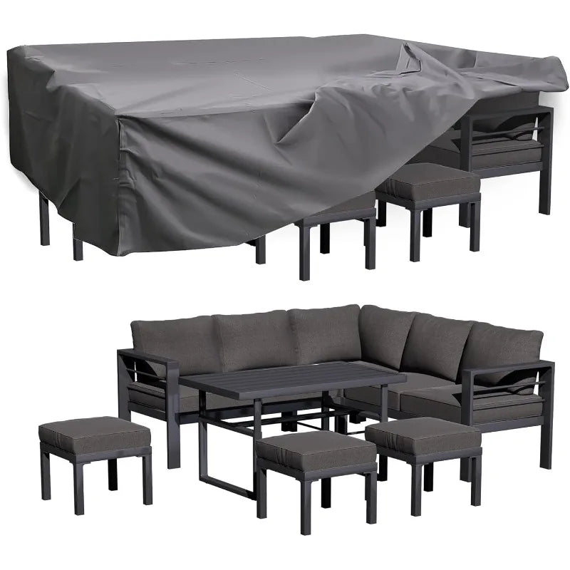 Aluminum Patio Furniture Set, Modern with Dark Grey Cushions - Ohberri
