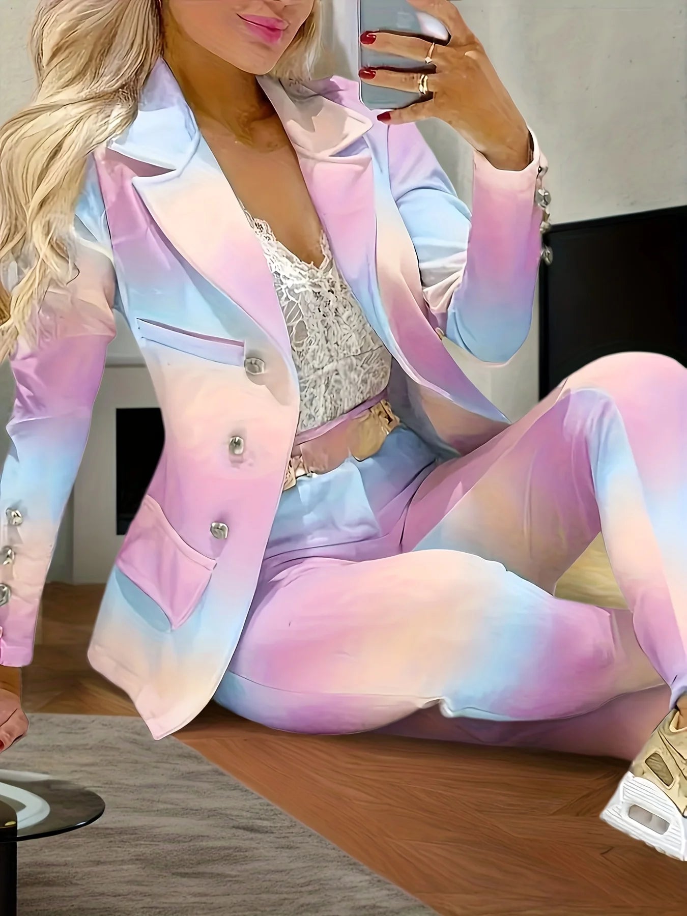 gradient color elegant suit jacket set Ohberri