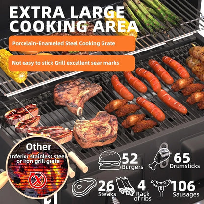 36 In Extra Large Charcoal Grill - 620 Sq.In Oversized BBQ Area with Thermometer & Individual Lifting Charcoal Trays - Ohberri
