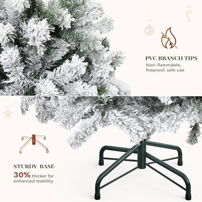 9ft Prelit Snow Flocked Christmas Tree with Remote Hinged Pine Christmas Tree Ohberri