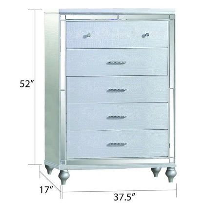 5 Pc Queen Bedroom Set with Fireplace Headboard & Footboard, Beige Wood Finish - Ohberri