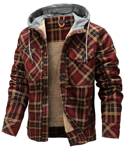 Men's Jackets Winter Hooded Warm Coat Casual Thicken Plaid Ohberri