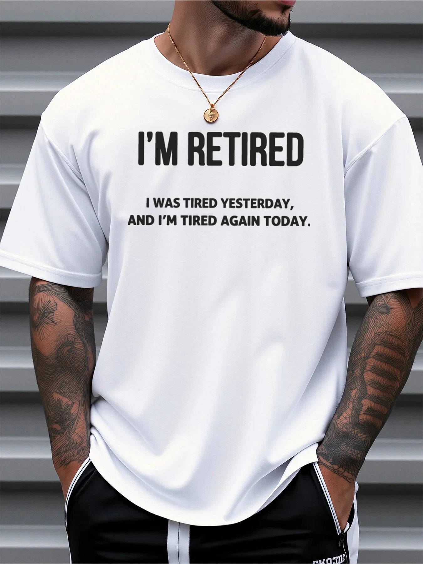 I'm Retired Print Casual Round Neck Short Sleeved T-shirt Ohberri