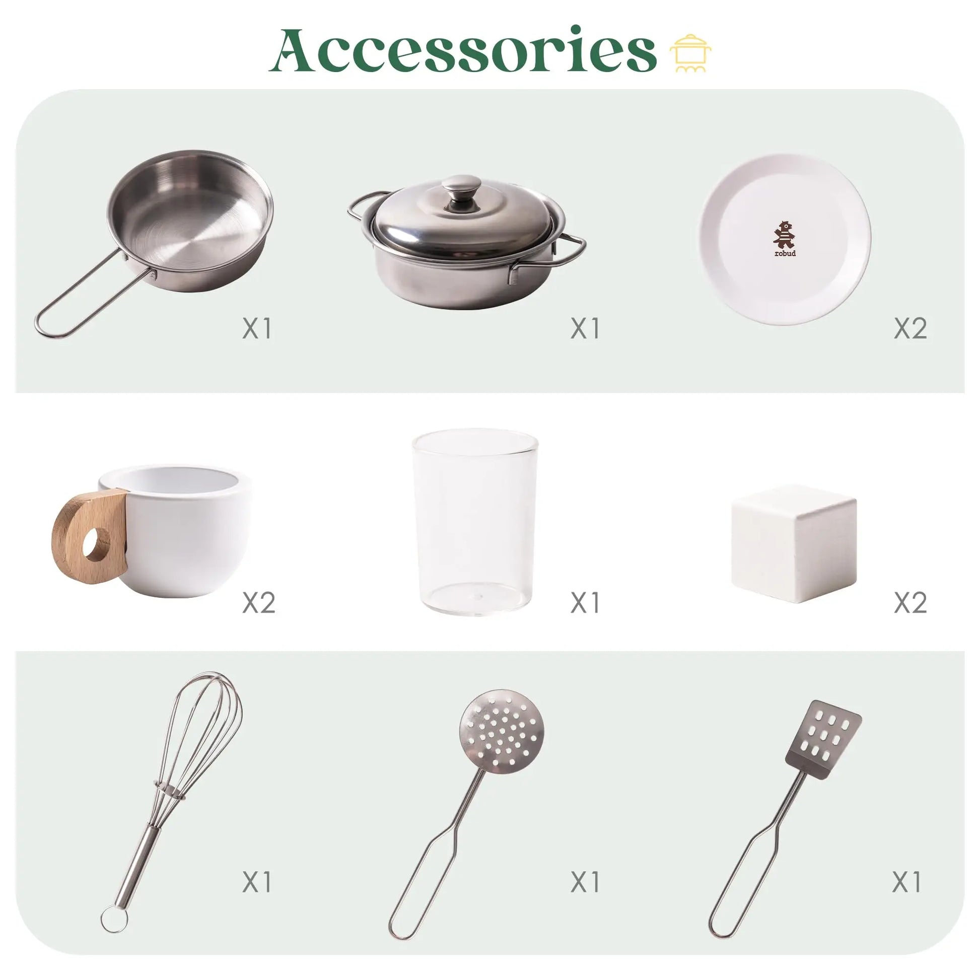 Play Kitchen 10 in 1 Wooden Toy With Appliances & Utensils - Ohberri