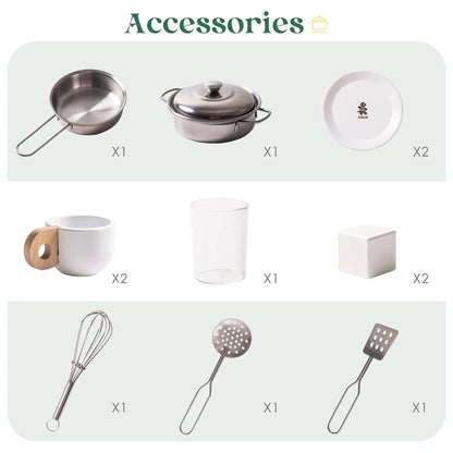 Play Kitchen 10 in 1 Wooden Toy With Appliances & Utensils - Ohberri