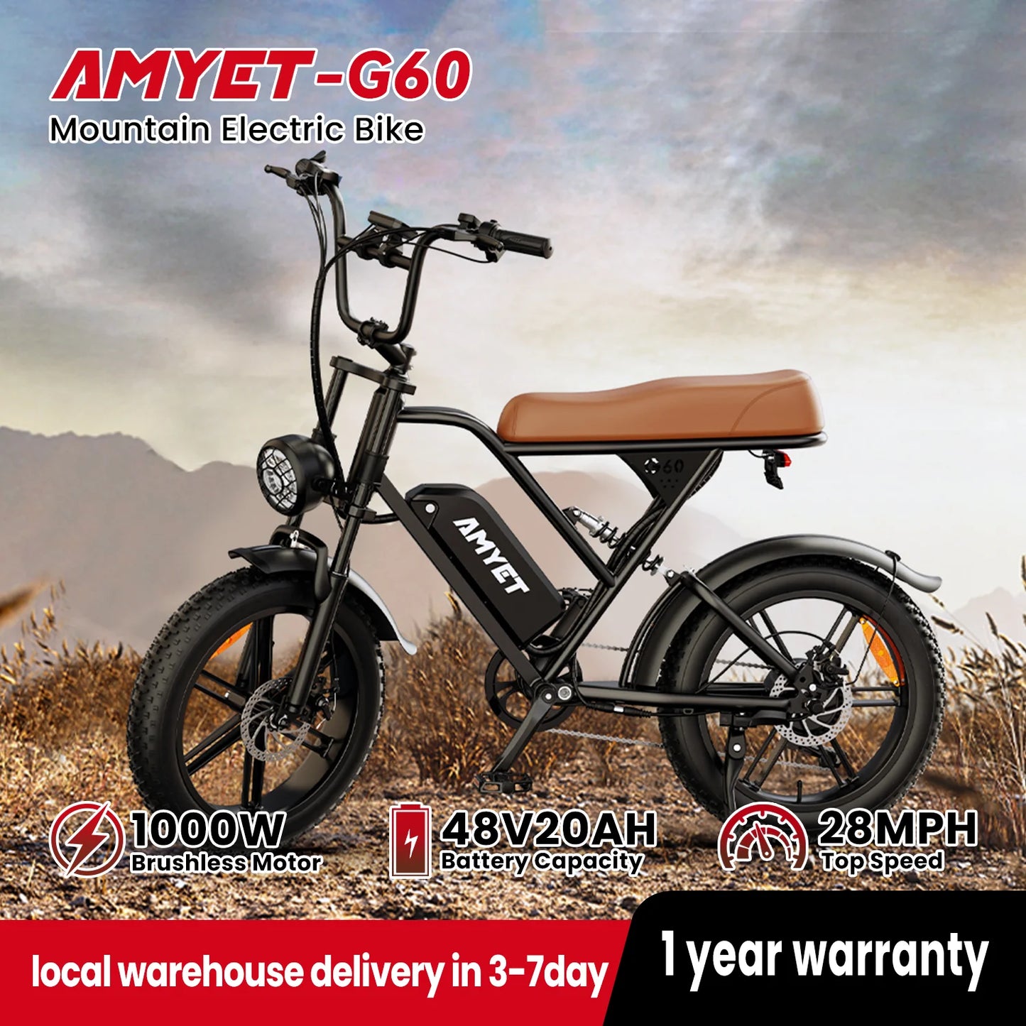 Electric Bike 1000W Motor 48V 20AH 20“ Tire - Ohberri