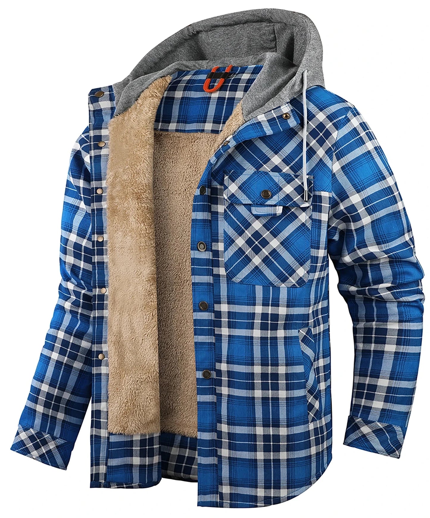 Men's Jackets Winter Hooded Warm Coat Casual Thicken Plaid Ohberri