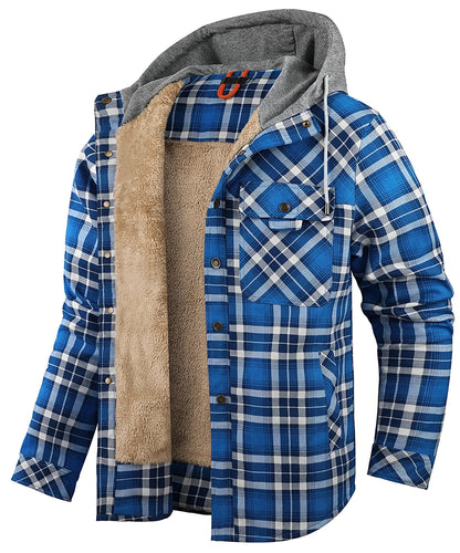 Men's Jackets Winter Hooded Warm Coat Casual Thicken Plaid Ohberri