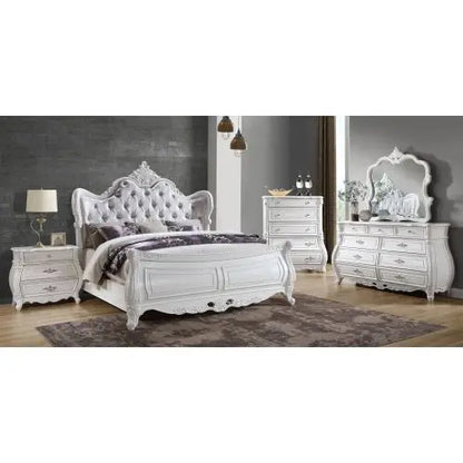 Modern Style 5 Pc King Bedroom Set Made with Wood in Pearl White - Ohberri