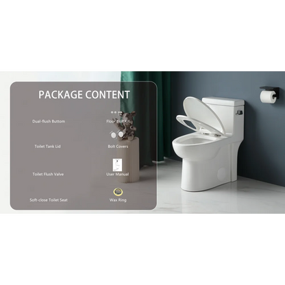 1.28 GPF Single-flush One Piece Toilet, Water-Saving Elongated Ohberri