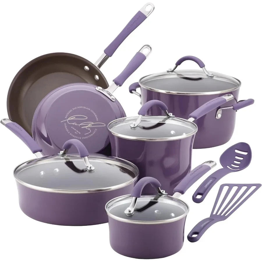 Nonstick Cookware Pots and Pans Set 12 Piece Lavender Purple Ohberri