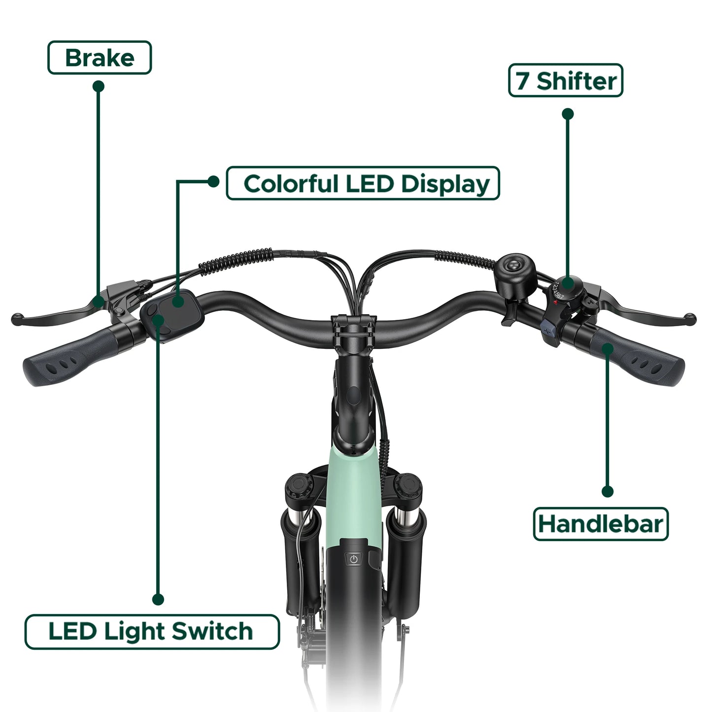 26'' Commuter Electric Bicycle 700W Peak Motor 7 Speed Electric Bike, Green - Ohberri